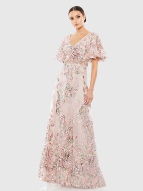 Mac Duggal 67880 Pink Floral Embellished Short Sleeve Gown Size 8 NWT